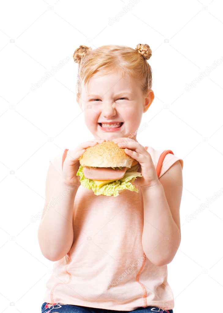 Dissatisfied girl with hamburger