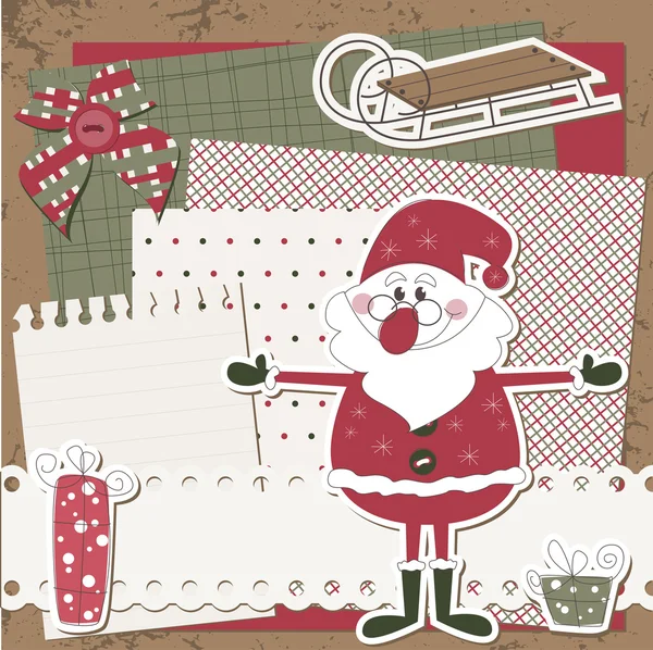 Vector Christmas and New Year scrapbook card with Santa — Stock Vector