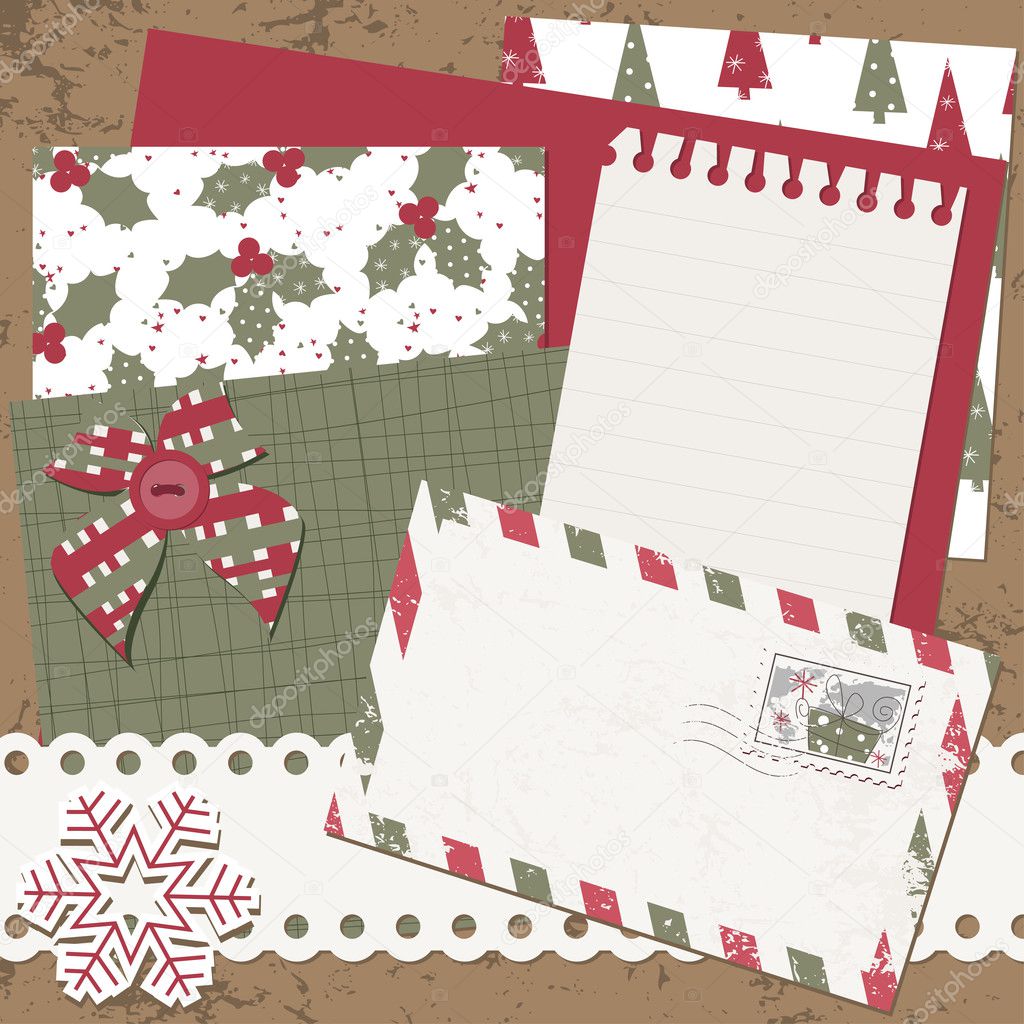 Vector Christmas and New Year scrapbook card