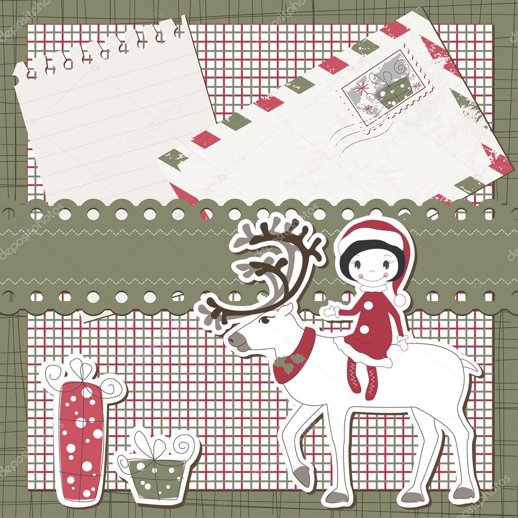 Vector Christmas and New Year scrapbook card