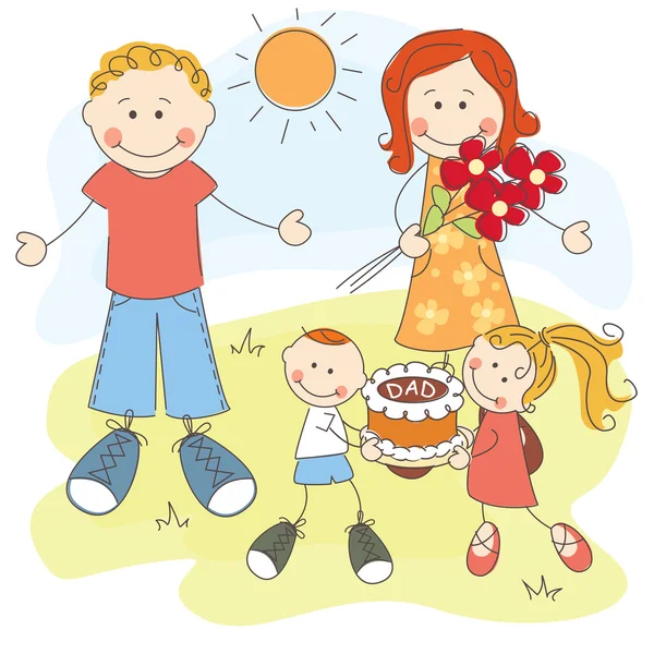Mutlu Babalar günü, mutlu bir aile — Stok Vektör