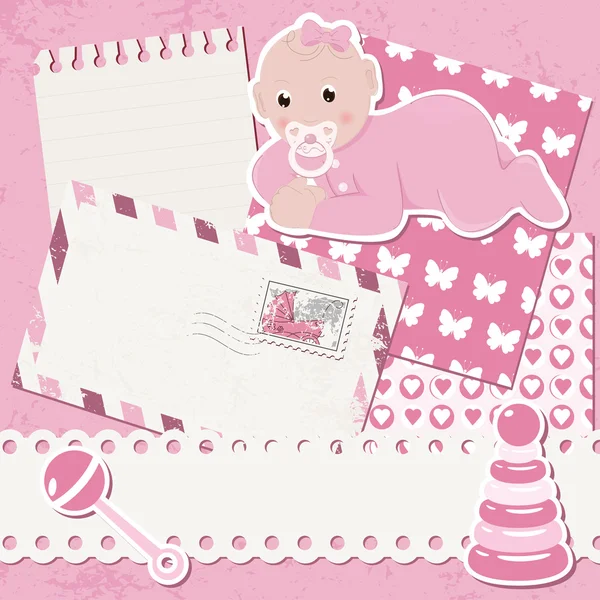 Baby girl announcement card — Stock Vector