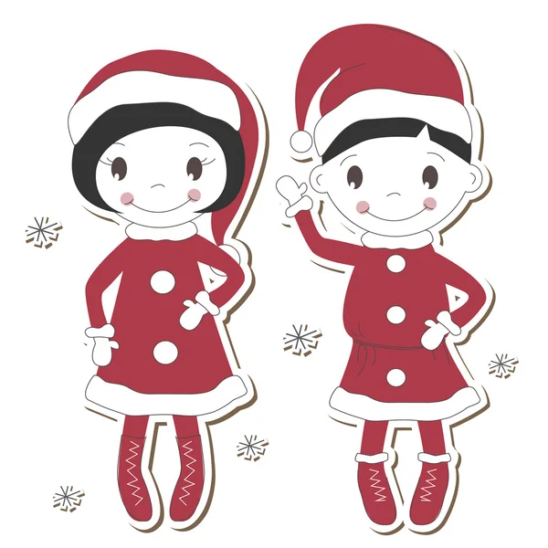 Ragazza e ragazzo di Natale — Vettoriale Stock