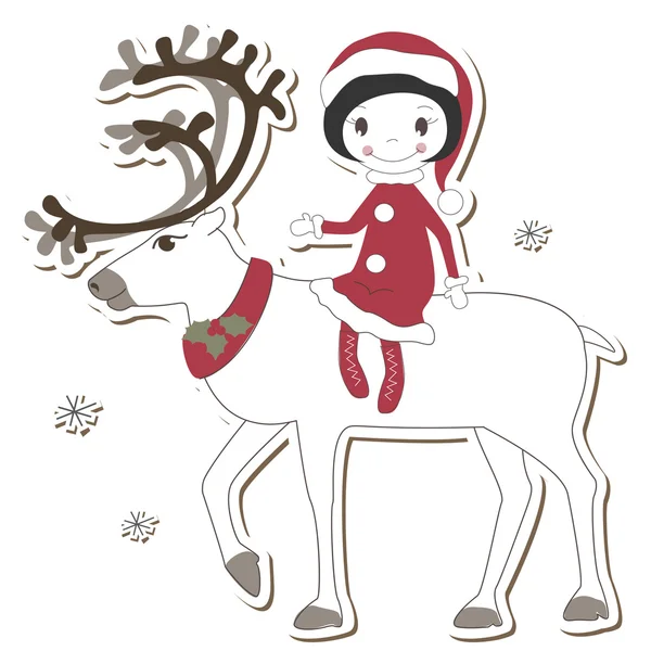 Cervo e ragazza di Natale — Vettoriale Stock
