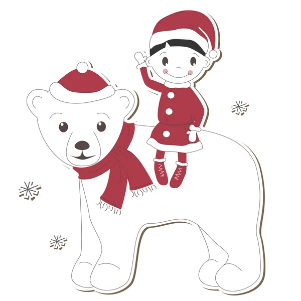 Natal urso branco e menino — Vetor de Stock