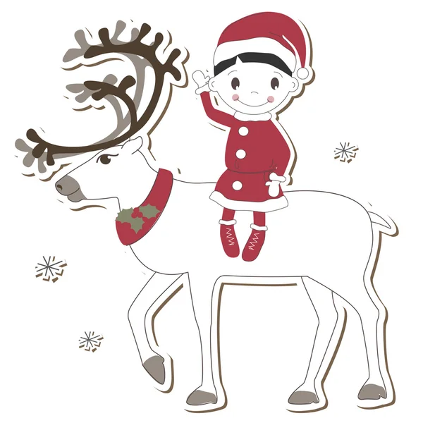 圣诞鹿和男孩 — 图库矢量图片