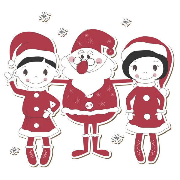 圣诞老人、 男孩和女孩 . — 图库矢量图片