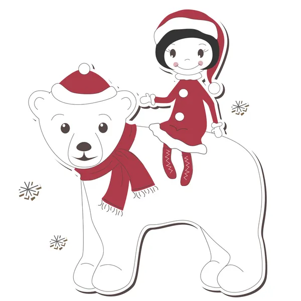 Vánoční dívka a bílý medvěd — Stockový vektor