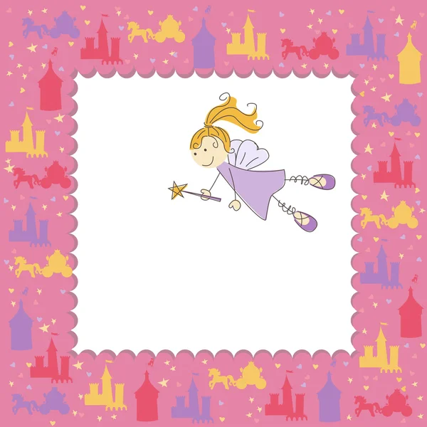 Girl greeting card with fairy — Stock Vector