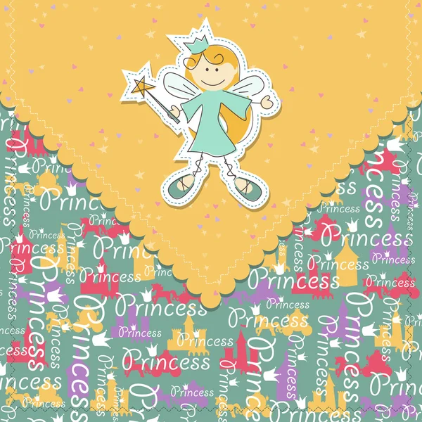 Bébé fille carte de vœux avec fée — Image vectorielle