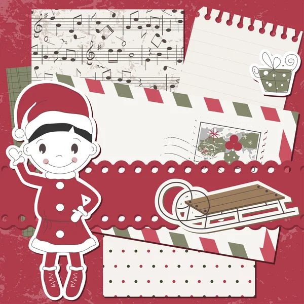 ベクトルのクリスマスと新年のスクラップ ブック カード — ストックベクタ
