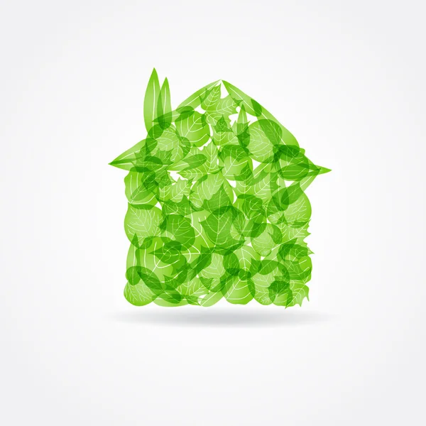 Concept écologique. Petite maison verte à partir de feuilles fraîches — Image vectorielle