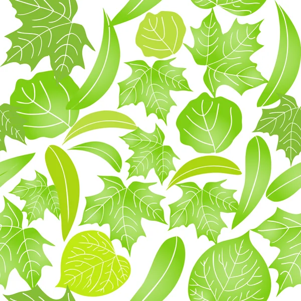 Naadloze patroon met verschillende groene bladeren op witte achtergrond — Stockvector
