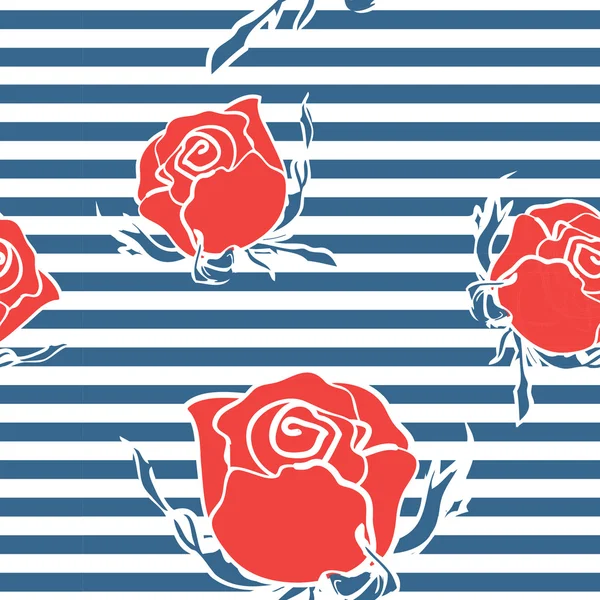Patrón abstracto sin costuras con rosas en tiras marinas — Vector de stock