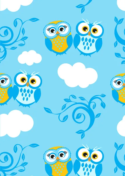 Owls couple on the sky. Seamless pattern — Stock Vector