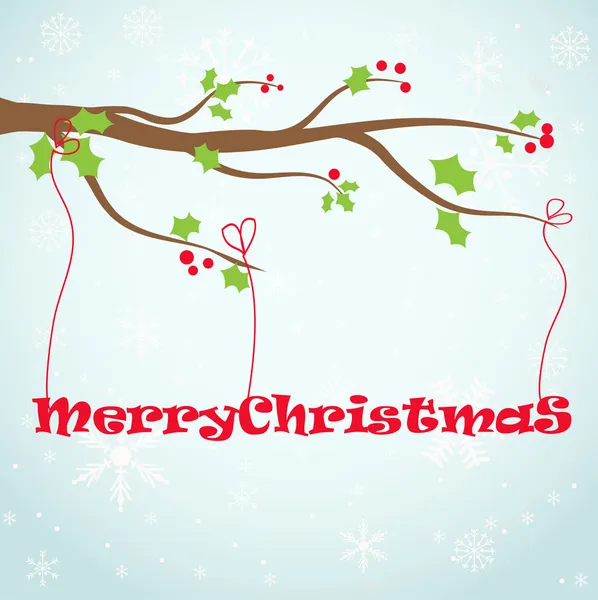 Fond de Noël avec branche de houx et flocons de neige — Image vectorielle