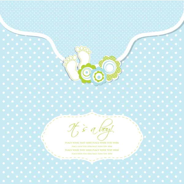 Carte de douche pour bébé garçon avec marches et cadre pour votre texte — Image vectorielle