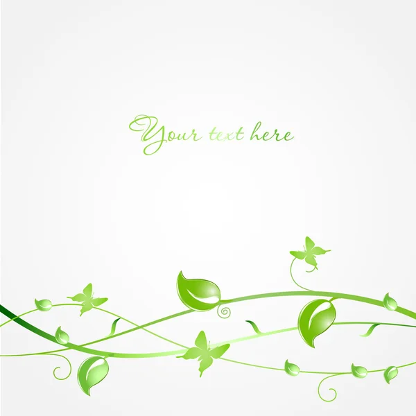 Zelené listí a motýli. Ekologické vektorové pozadí — Stockový vektor