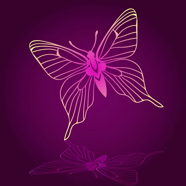 Beautiful pink butterfly with shadow om dark background — Stock Vector