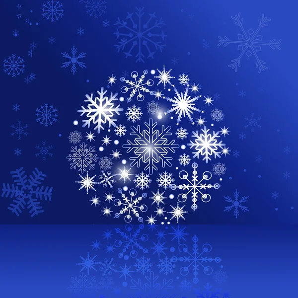 Vánoční koule na lesklé modré pozadí. Pohlednice — Stockový vektor