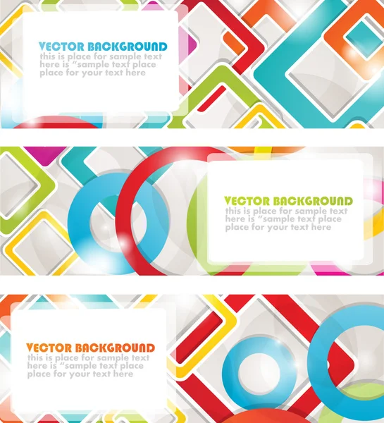 Ensemble de quatre bannières multicolores avec cercles et carrés. Format vectoriel pour votre conception — Image vectorielle