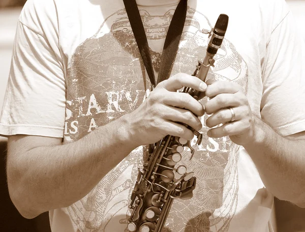 Soprano sax player. — Stock Photo, Image