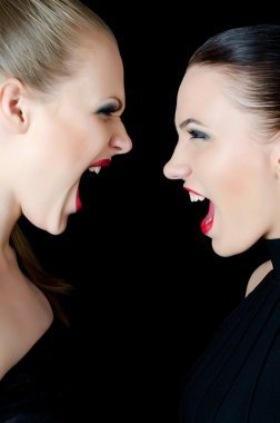 Two beautiful girls shout and swear clipart