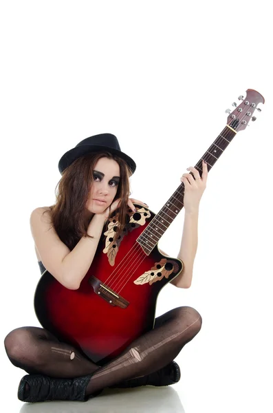 Das Mädchen mit der Gitarre - Grunge-Stil — Stockfoto