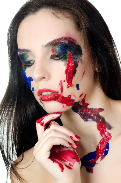 Krásná žena s malování na obličej — Stock fotografie