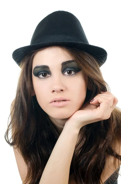 Portret piękna dziewczyna w kapeluszu - grunge style — Zdjęcie stockowe
