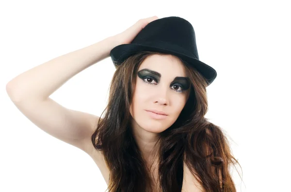 Portret van het mooie meisje in een hoed - grunge stijl — Stockfoto