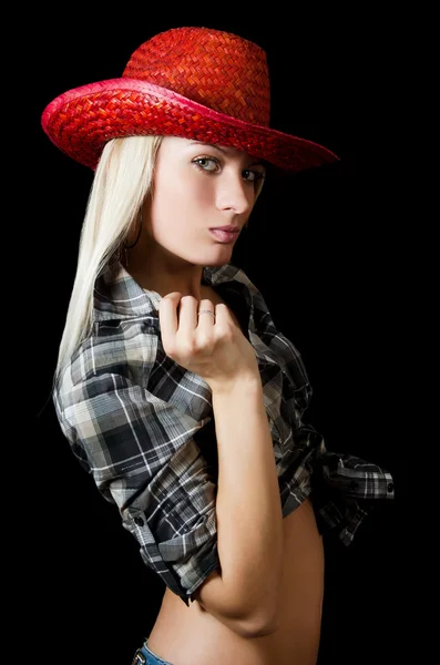 Το όμορφο κορίτσι σε ένα καπέλο του απομονωθεί — Φωτογραφία Αρχείου