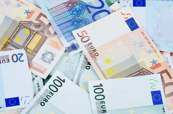欧元纸币作为背景，特写 — 图库照片