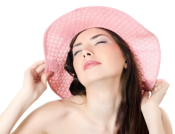 Retrato de la chica en un sombrero de playa —  Fotos de Stock