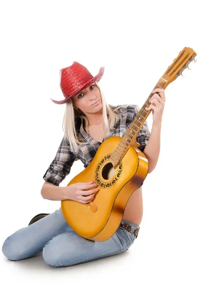 A linda menina de chapéu de cowboy isolada — Fotografia de Stock