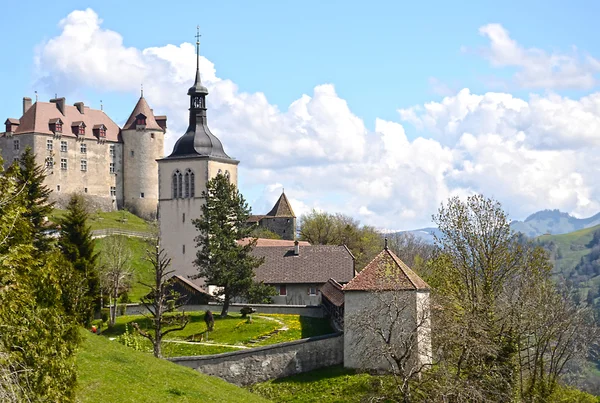 Prohlédni na gruyeres hradu, Švýcarsko — Stock fotografie