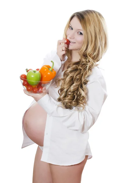 A mulher grávida com Legumes — Fotografia de Stock