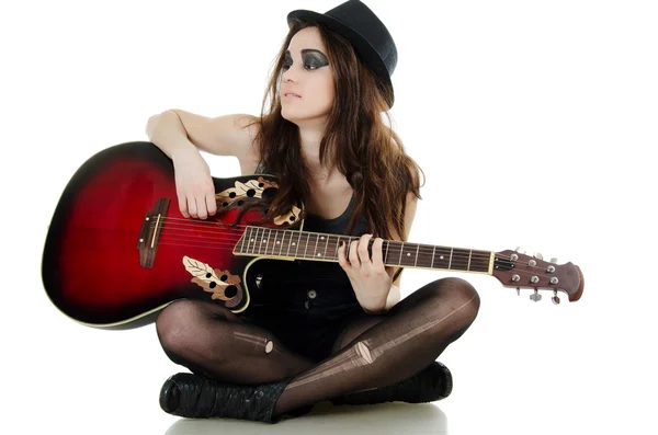 Das Mädchen mit der Gitarre - Grunge-Stil — Stockfoto