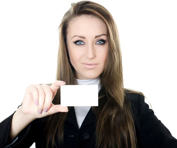 The business woman with the card — Stock Photo, Image