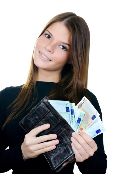La bella ragazza con le banconote in euro — Foto Stock