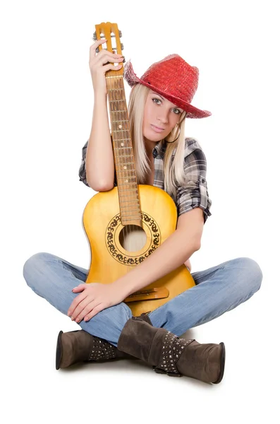 Piękna dziewczyna w kowbojski kapelusz na białym tle — Zdjęcie stockowe