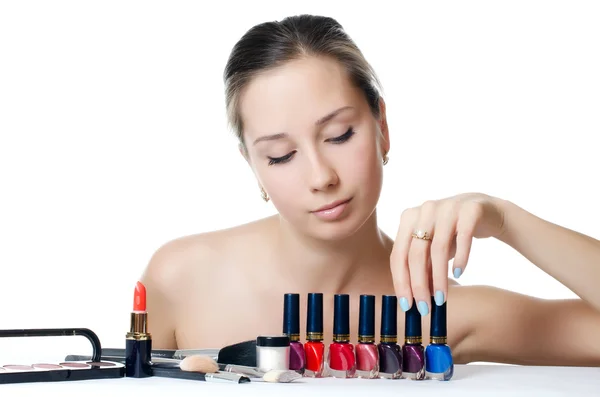 Zestaw kosmetyków piękna kobieta — Zdjęcie stockowe