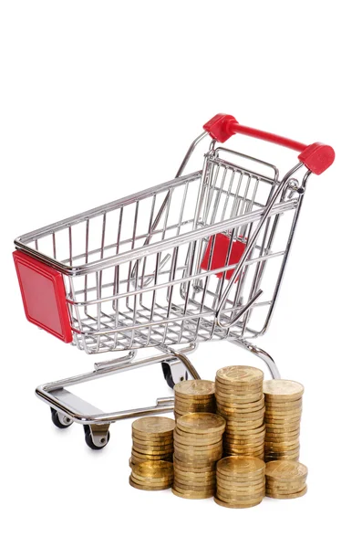Shoppingvagn och mynt — Stockfoto