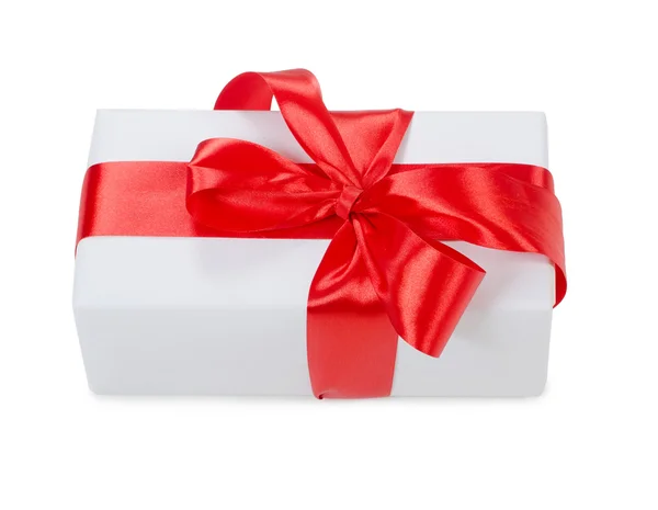Коробка з подарунком з червоною стрічкою — стокове фото