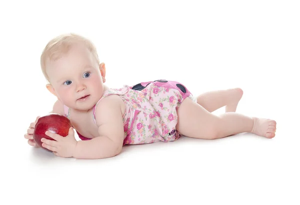 El pequeño bebé con manzanas rojas — Foto de Stock