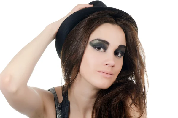 Şapkalı - grunge tarzı güzel kız portresi — Stok fotoğraf