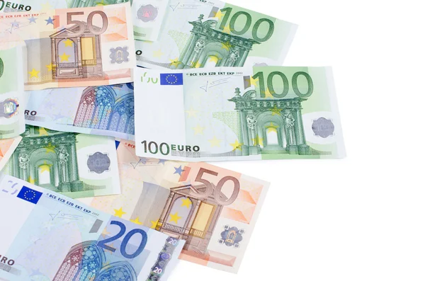 Banconote in euro isolate su sfondo bianco — Foto Stock