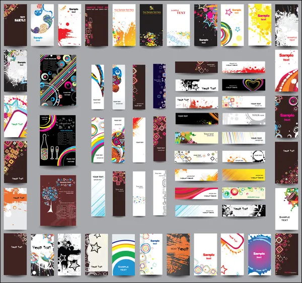 Una serie di volantini, striscioni ed etichette Illustrazione Stock
