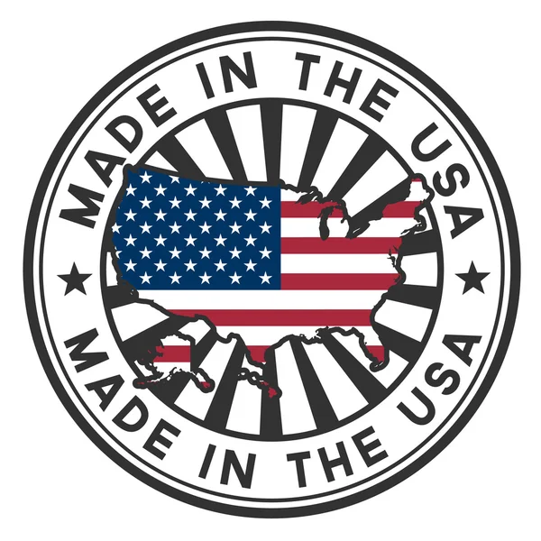 Timbre avec carte et drapeau des États-Unis. Fabriqué aux États-Unis . — Image vectorielle