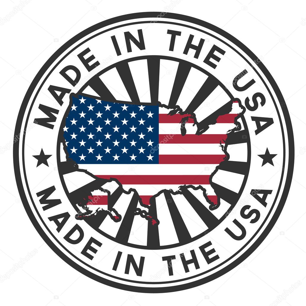 Stamp with map and flag of the USA. Made in the USA.